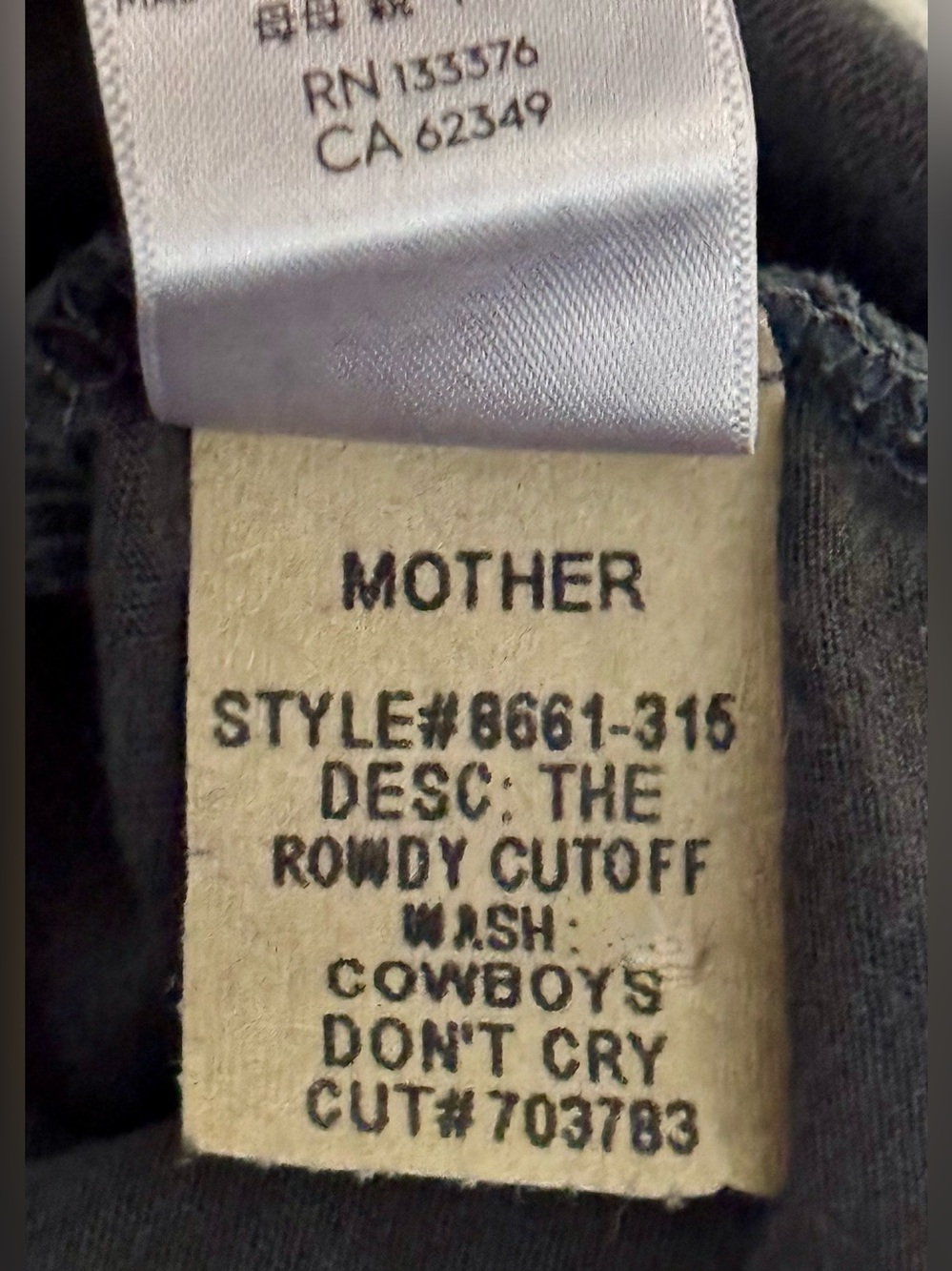 MOTHER The Rowdy Cutoff Cowboys Don’t Cry Graphic Tee / Graphite / Size XSmall - Picture 4 of 6